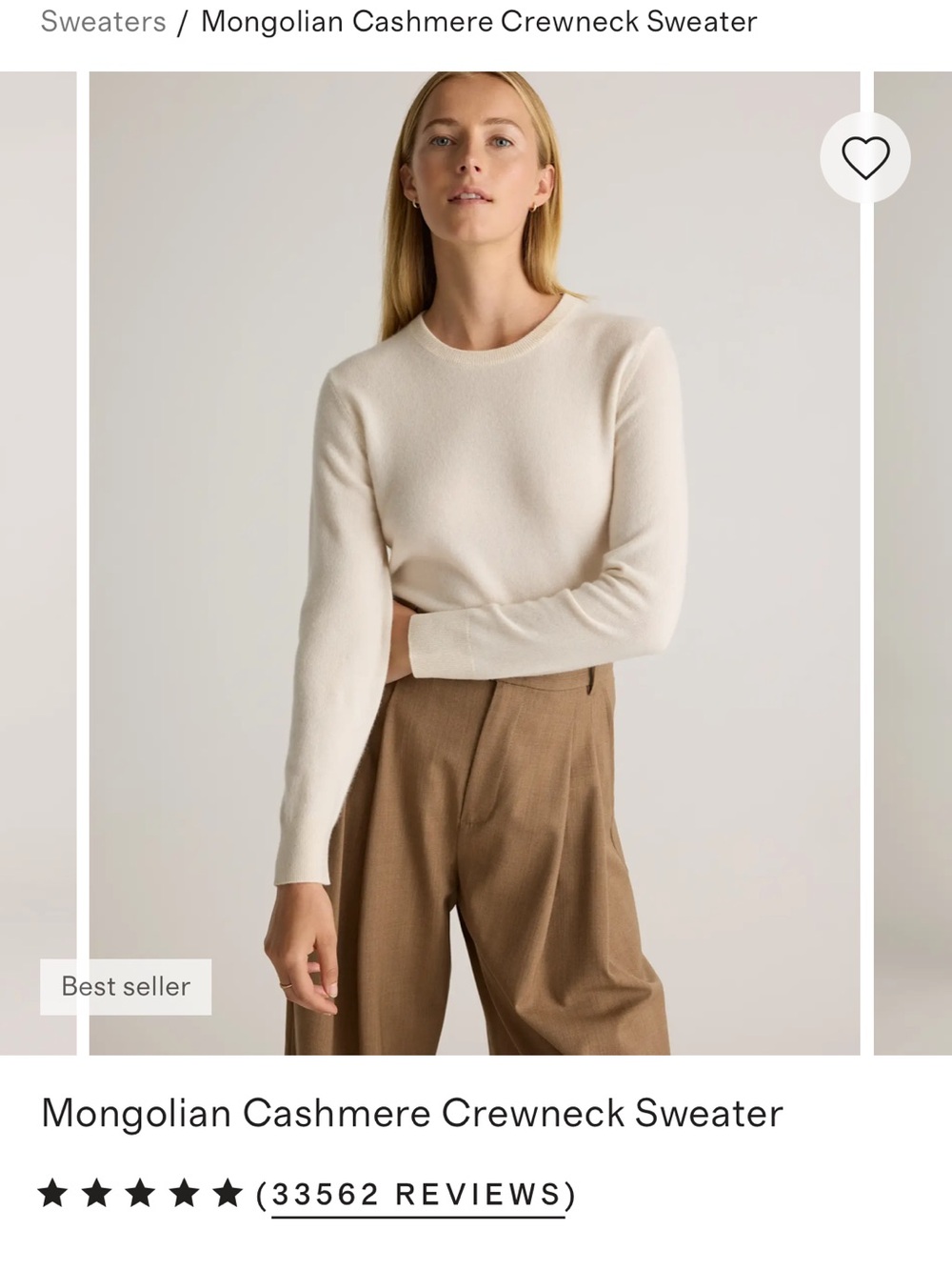 Quince Cream Cashmere Crewneck Sweater